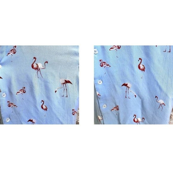 VTG Flamingo Shirt Medium Nickel Iron Blue Front Button Hawaiian Cruise … - Picture 5 of 12